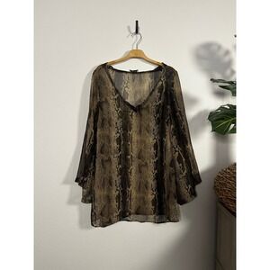 Show Me Your Mumu Sheer Snake Print V-Neck Tunic Top Made in USA, Size S